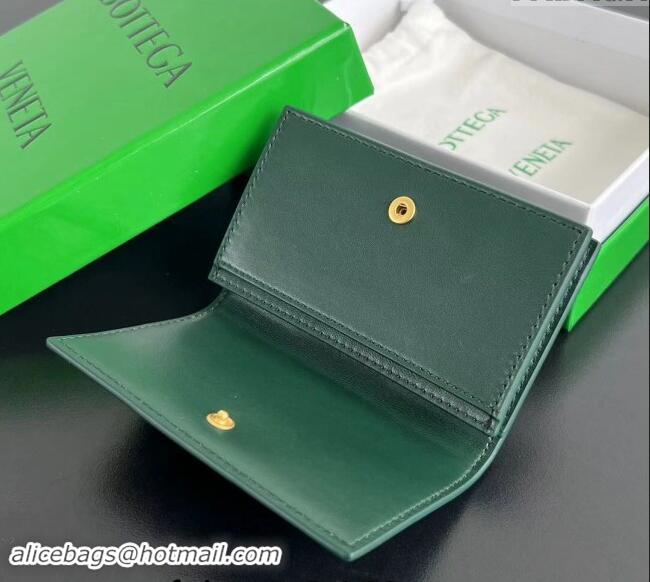 Good Quality Bottega Veneta Cassette Business Card Case Wallet in Intrecciato Lambskin 651396 Emerald Green 2024