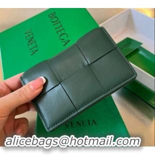 Top Design Bottega Veneta Cassette Business Card Case Wallet in Intrecciato Lambskin 651396 Raintree Green