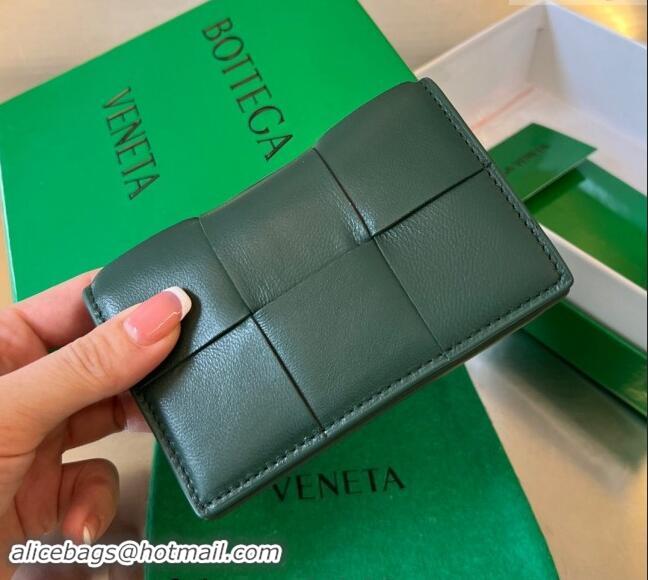 Top Design Bottega Veneta Cassette Business Card Case Wallet in Intrecciato Lambskin 651396 Raintree Green