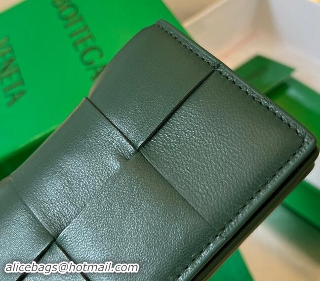 Top Design Bottega Veneta Cassette Business Card Case Wallet in Intrecciato Lambskin 651396 Raintree Green