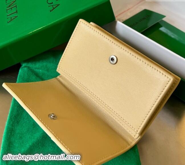 Well Crafted Bottega Veneta Cassette Business Card Case Wallet in Intrecciato Lambskin 651396 Oat Yellow