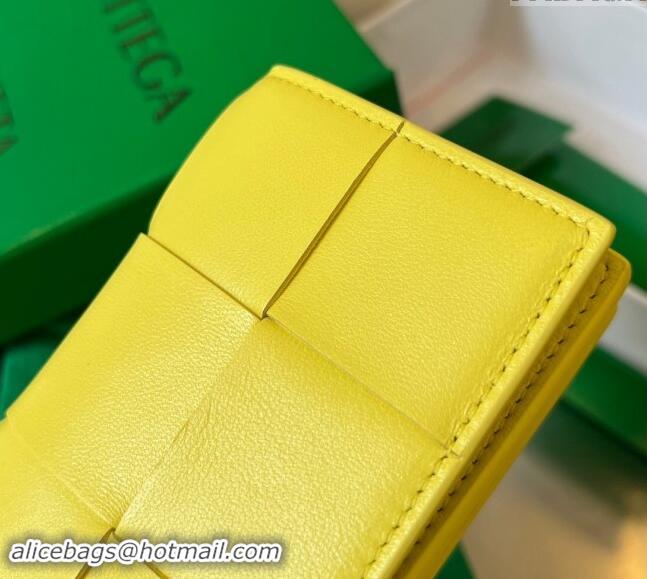 Low Cost Bottega Veneta Cassette Business Card Case Wallet in Intrecciato Lambskin 651396 Jelly Yellow