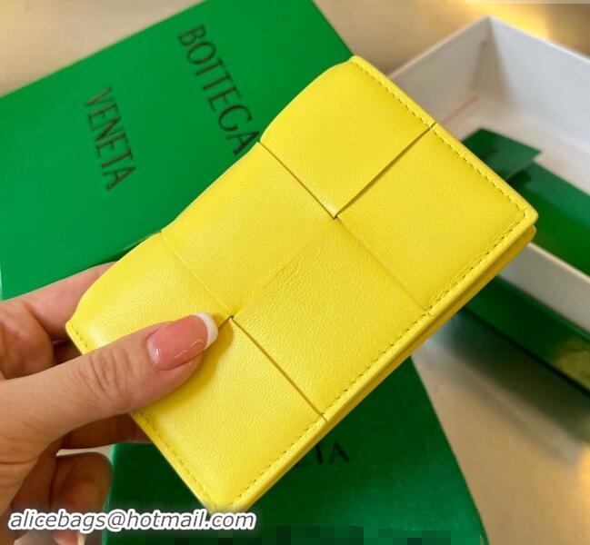 Low Cost Bottega Veneta Cassette Business Card Case Wallet in Intrecciato Lambskin 651396 Jelly Yellow