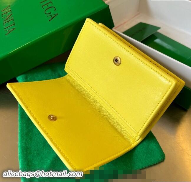 Low Cost Bottega Veneta Cassette Business Card Case Wallet in Intrecciato Lambskin 651396 Jelly Yellow