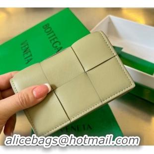 Best Design Bottega Veneta Cassette Business Card Case Wallet in Intrecciato Lambskin 651396 Travertine Green