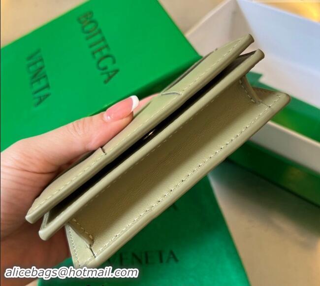 Best Design Bottega Veneta Cassette Business Card Case Wallet in Intrecciato Lambskin 651396 Travertine Green