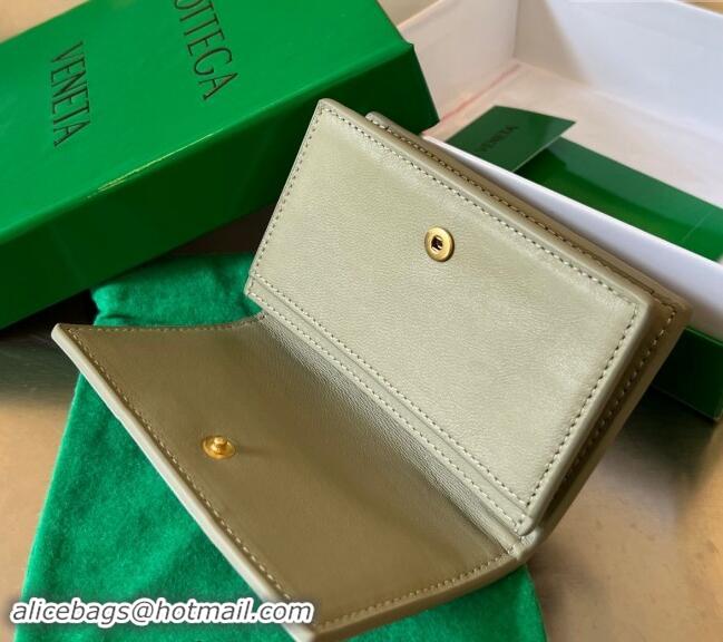 Best Design Bottega Veneta Cassette Business Card Case Wallet in Intrecciato Lambskin 651396 Travertine Green