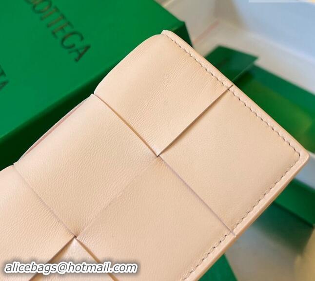 Popular Style Bottega Veneta Cassette Business Card Case Wallet in Intrecciato Lambskin 651396 Muskmelon Pink 2024