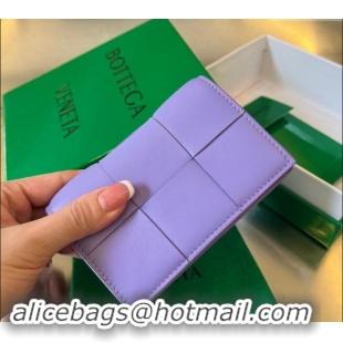 Top Grade Bottega Veneta Cassette Business Card Case Wallet in Intrecciato Lambskin 651396 Wistaria Purple 2024