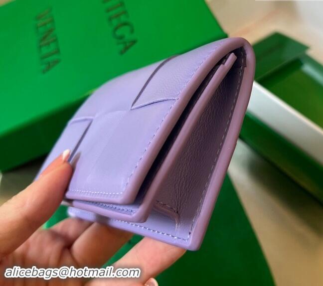 Top Grade Bottega Veneta Cassette Business Card Case Wallet in Intrecciato Lambskin 651396 Wistaria Purple 2024