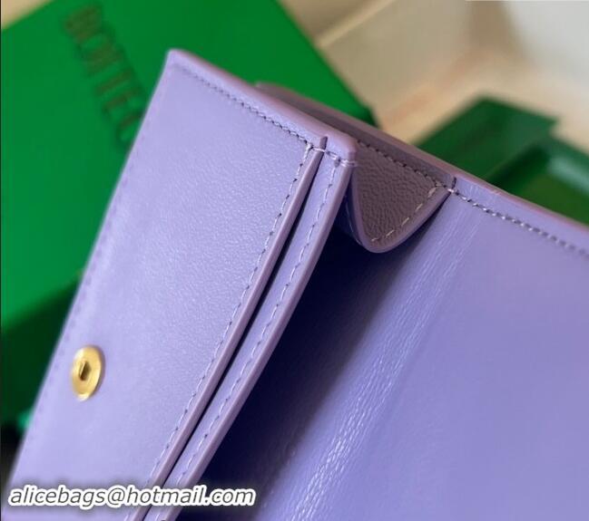 Top Grade Bottega Veneta Cassette Business Card Case Wallet in Intrecciato Lambskin 651396 Wistaria Purple 2024