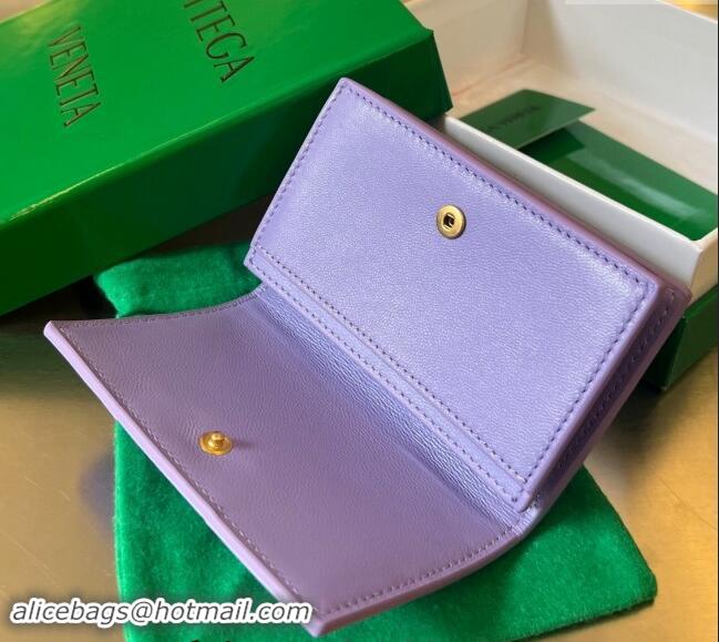 Top Grade Bottega Veneta Cassette Business Card Case Wallet in Intrecciato Lambskin 651396 Wistaria Purple 2024