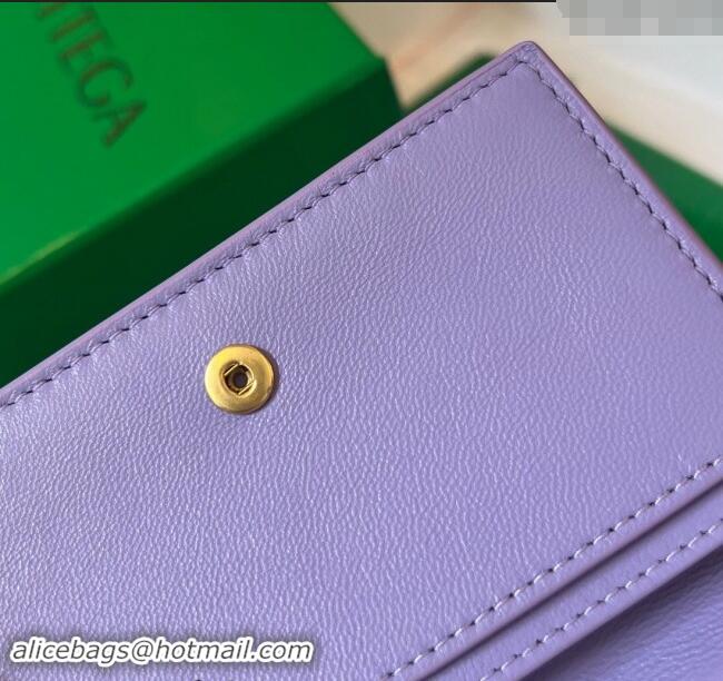 Top Grade Bottega Veneta Cassette Business Card Case Wallet in Intrecciato Lambskin 651396 Wistaria Purple 2024