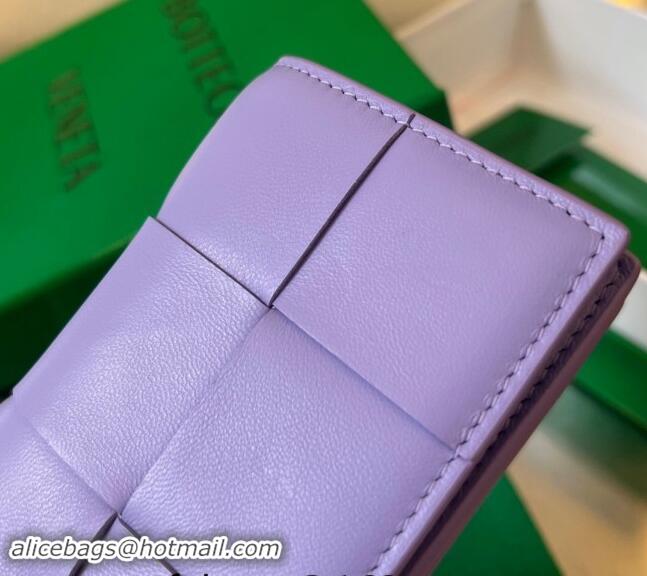 Top Grade Bottega Veneta Cassette Business Card Case Wallet in Intrecciato Lambskin 651396 Wistaria Purple 2024