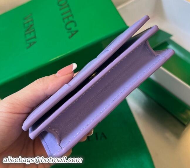 Top Grade Bottega Veneta Cassette Business Card Case Wallet in Intrecciato Lambskin 651396 Wistaria Purple 2024