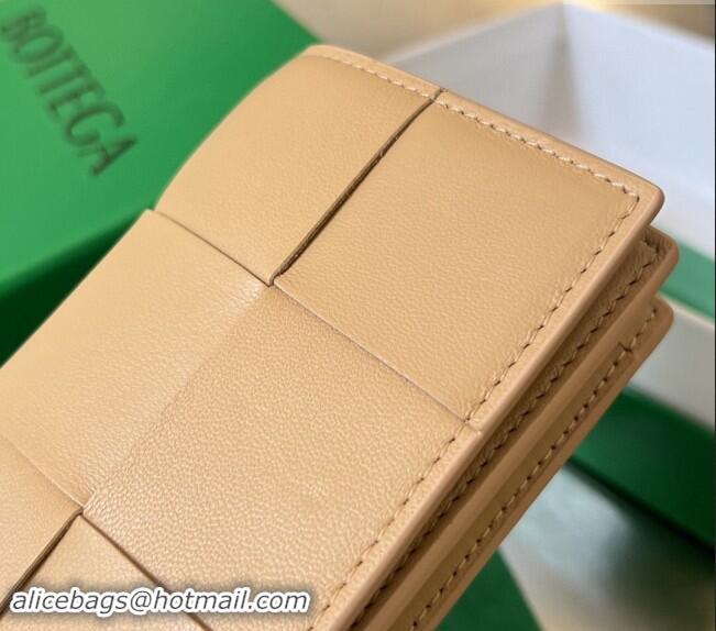 Popular Style Bottega Veneta Cassette Business Card Case Wallet in Intrecciato Lambskin 651396 Apricot 2024