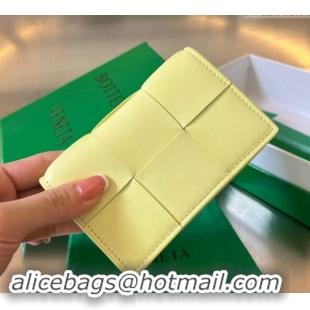 Well Crafted Bottega Veneta Cassette Business Card Case Wallet in Intrecciato Lambskin 651396 Lemon Yellow 2024