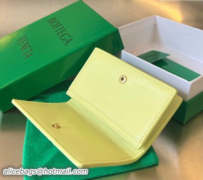 Well Crafted Bottega Veneta Cassette Business Card Case Wallet in Intrecciato Lambskin 651396 Lemon Yellow 2024