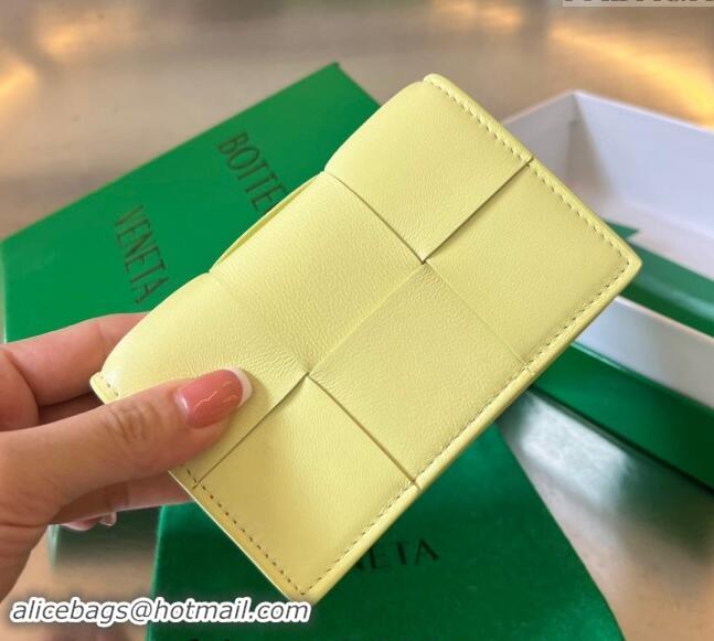 Well Crafted Bottega Veneta Cassette Business Card Case Wallet in Intrecciato Lambskin 651396 Lemon Yellow 2024