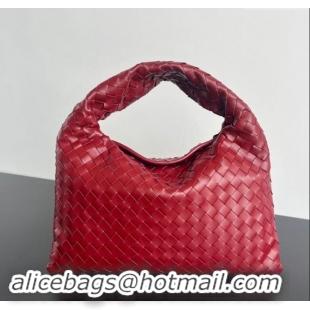 Best Price Bottega Veneta Small Hop Hobo Bag Intrecciato Calf Leather 763966 Red 2024