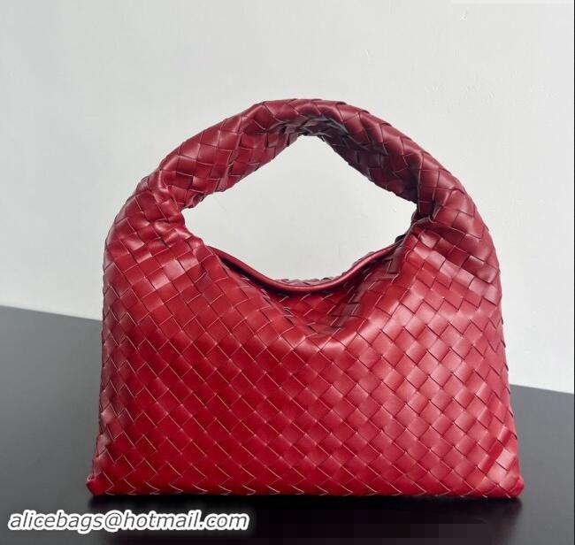 Best Price Bottega Veneta Small Hop Hobo Bag Intrecciato Calf Leather 763966 Red 2024