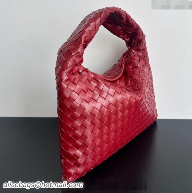 Best Price Bottega Veneta Small Hop Hobo Bag Intrecciato Calf Leather 763966 Red 2024