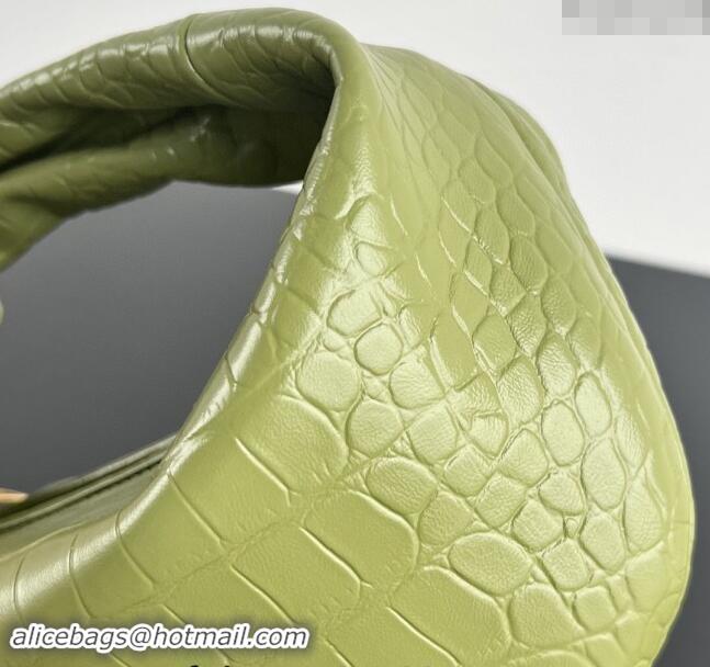 Pretty Style Bottega Veneta Mini Jodie Hobo in Crocodile Embossed Leather 717709 Green 2024