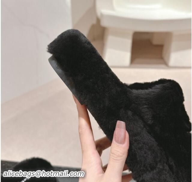 Sophisticated Chanel Wool Fur Flat Mules Black 910007