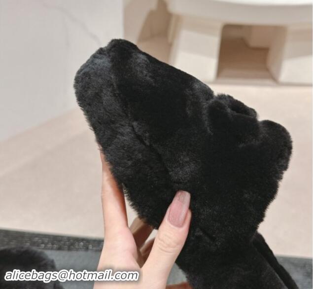 Sophisticated Chanel Wool Fur Flat Mules Black 910007