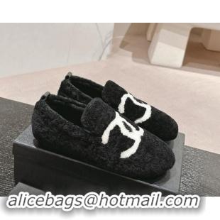 Pretty Style Chanel Wool Fur Flat CC Loafers Black 910008