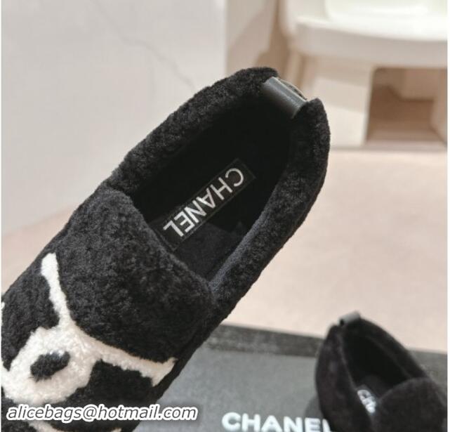 Pretty Style Chanel Wool Fur Flat CC Loafers Black 910008