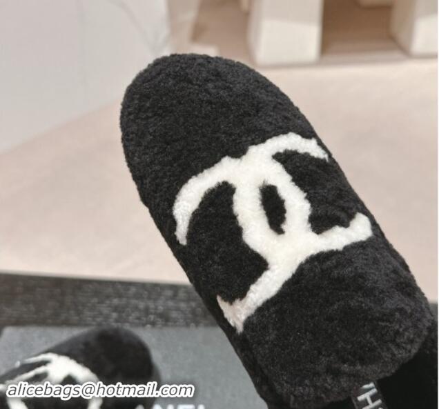 Pretty Style Chanel Wool Fur Flat CC Loafers Black 910008