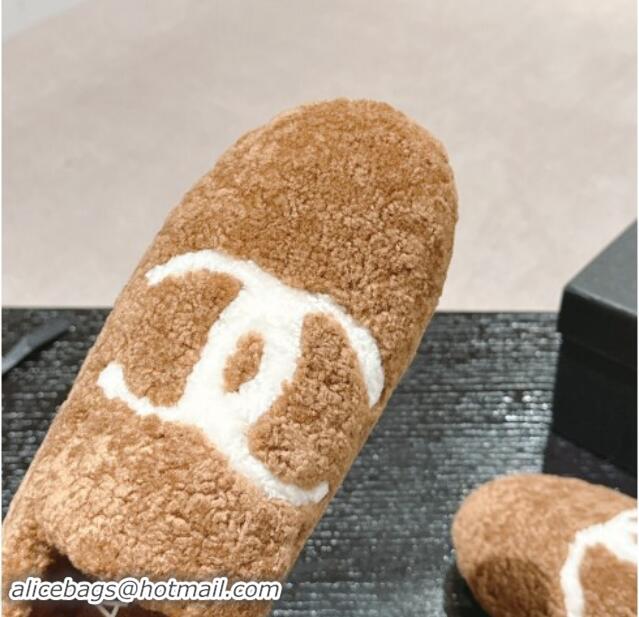 Popular Style Chanel Wool Fur Flat CC Loafers Brown 910009