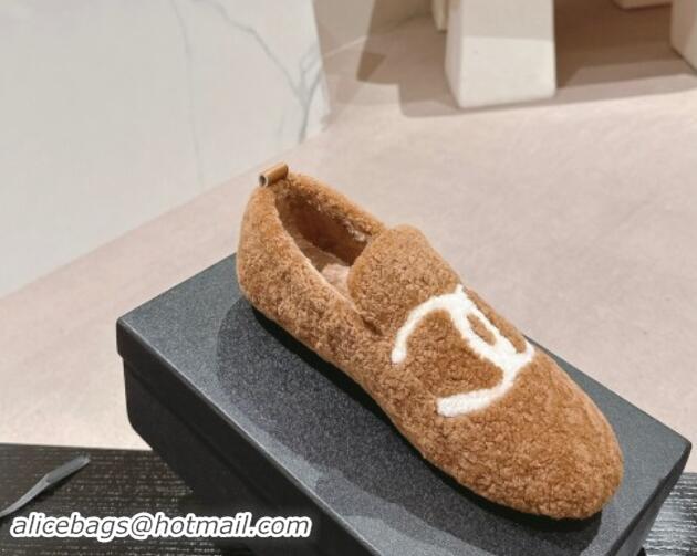 Popular Style Chanel Wool Fur Flat CC Loafers Brown 910009