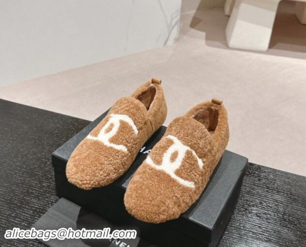 Popular Style Chanel Wool Fur Flat CC Loafers Brown 910009