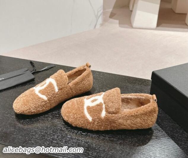 Popular Style Chanel Wool Fur Flat CC Loafers Brown 910009