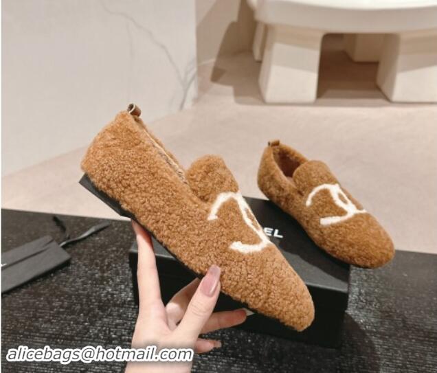 Popular Style Chanel Wool Fur Flat CC Loafers Brown 910009