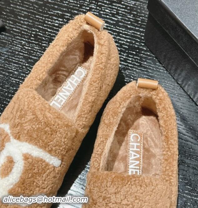 Popular Style Chanel Wool Fur Flat CC Loafers Brown 910009