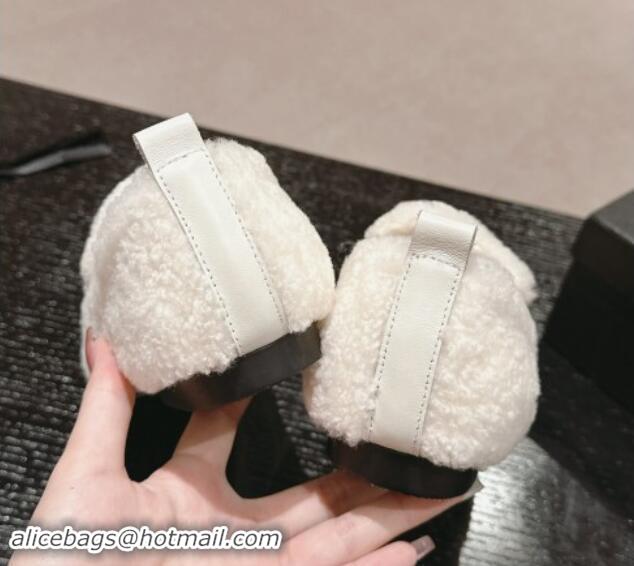 Grade Quality Chanel Wool Fur Flat CC Loafers White 910010