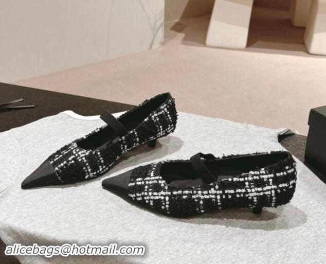 Pretty Style Chanel Tweed Pointed Pumps with Sequins Black 910011