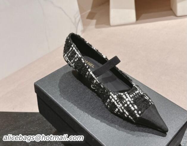 Pretty Style Chanel Tweed Pointed Pumps with Sequins Black 910011