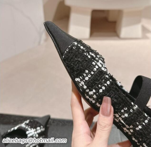 Pretty Style Chanel Tweed Pointed Pumps with Sequins Black 910011