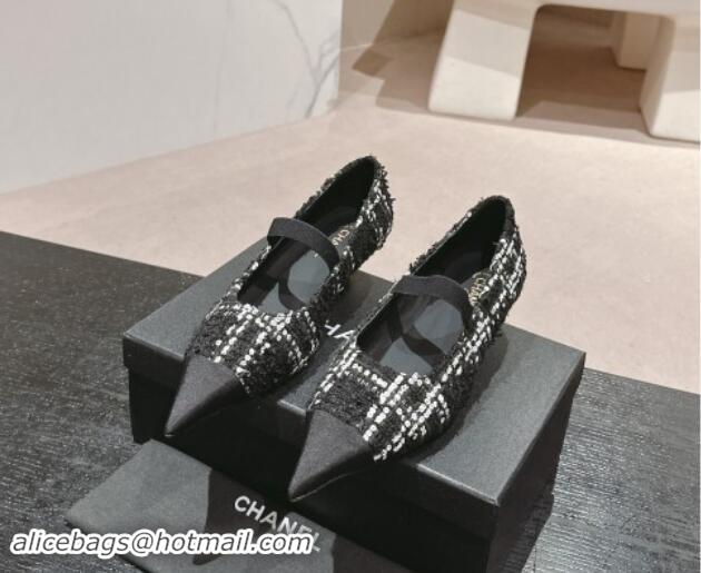 Pretty Style Chanel Tweed Pointed Pumps with Sequins Black 910011