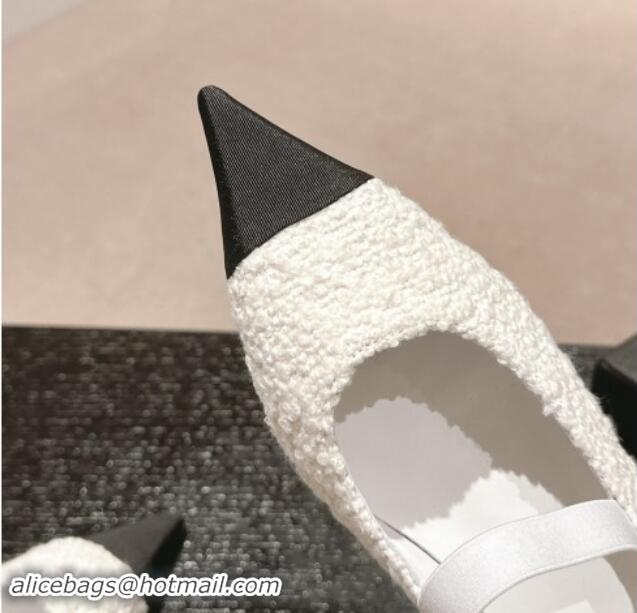 Best Grade Chanel Tweed Pointed Pumps White 910012