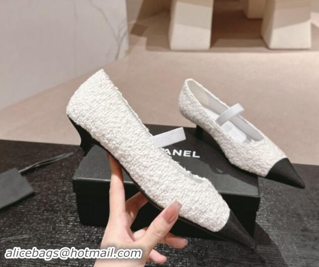 Best Grade Chanel Tweed Pointed Pumps White 910012