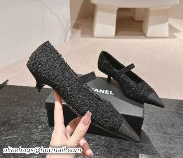 Top Grade Chanel Tweed Pointed Pumps Black 910013