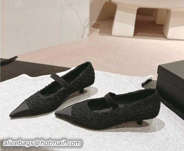 Top Grade Chanel Tweed Pointed Pumps Black 910013