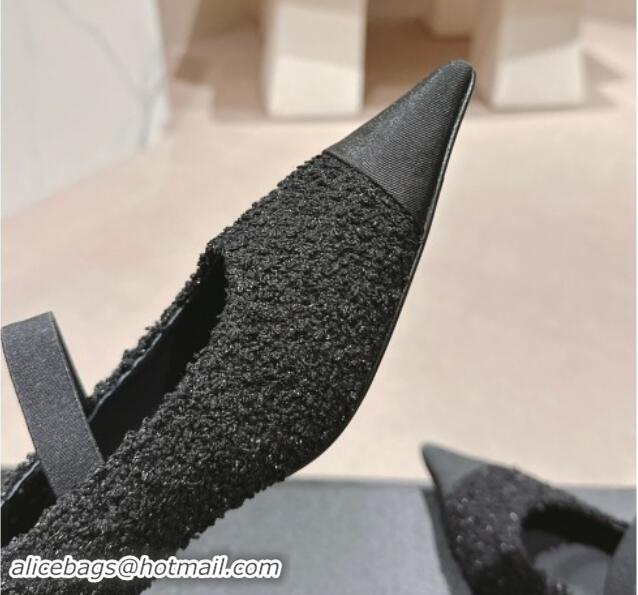 Top Grade Chanel Tweed Pointed Pumps Black 910013