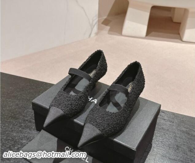 Top Grade Chanel Tweed Pointed Pumps Black 910013