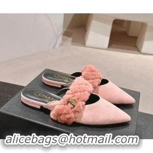 Low Price Chanel Suede & Fur Flat Pointed Mules Light Pink 910014